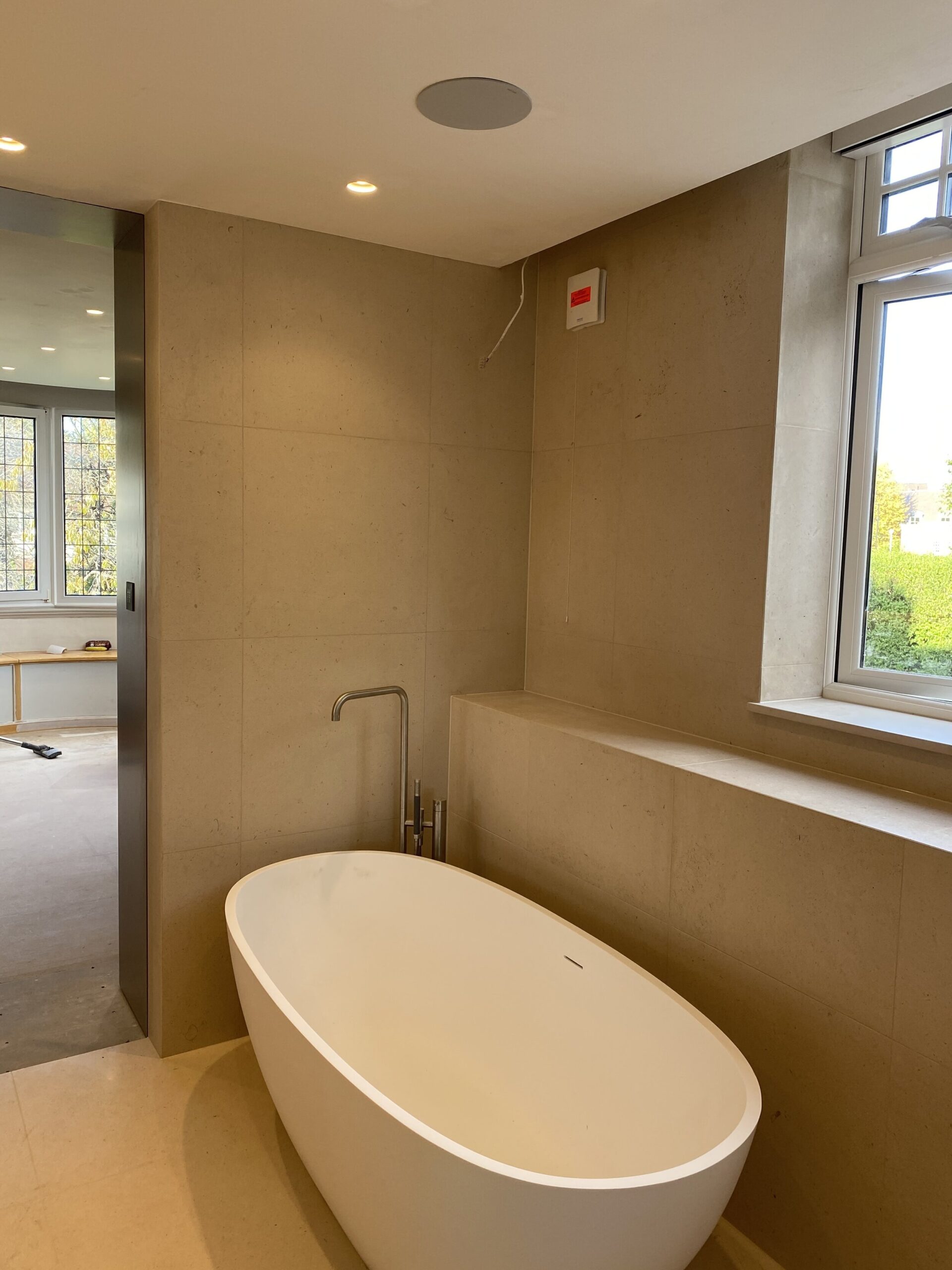 Bathroom design, in-ceiling speakers, smart home, home automation