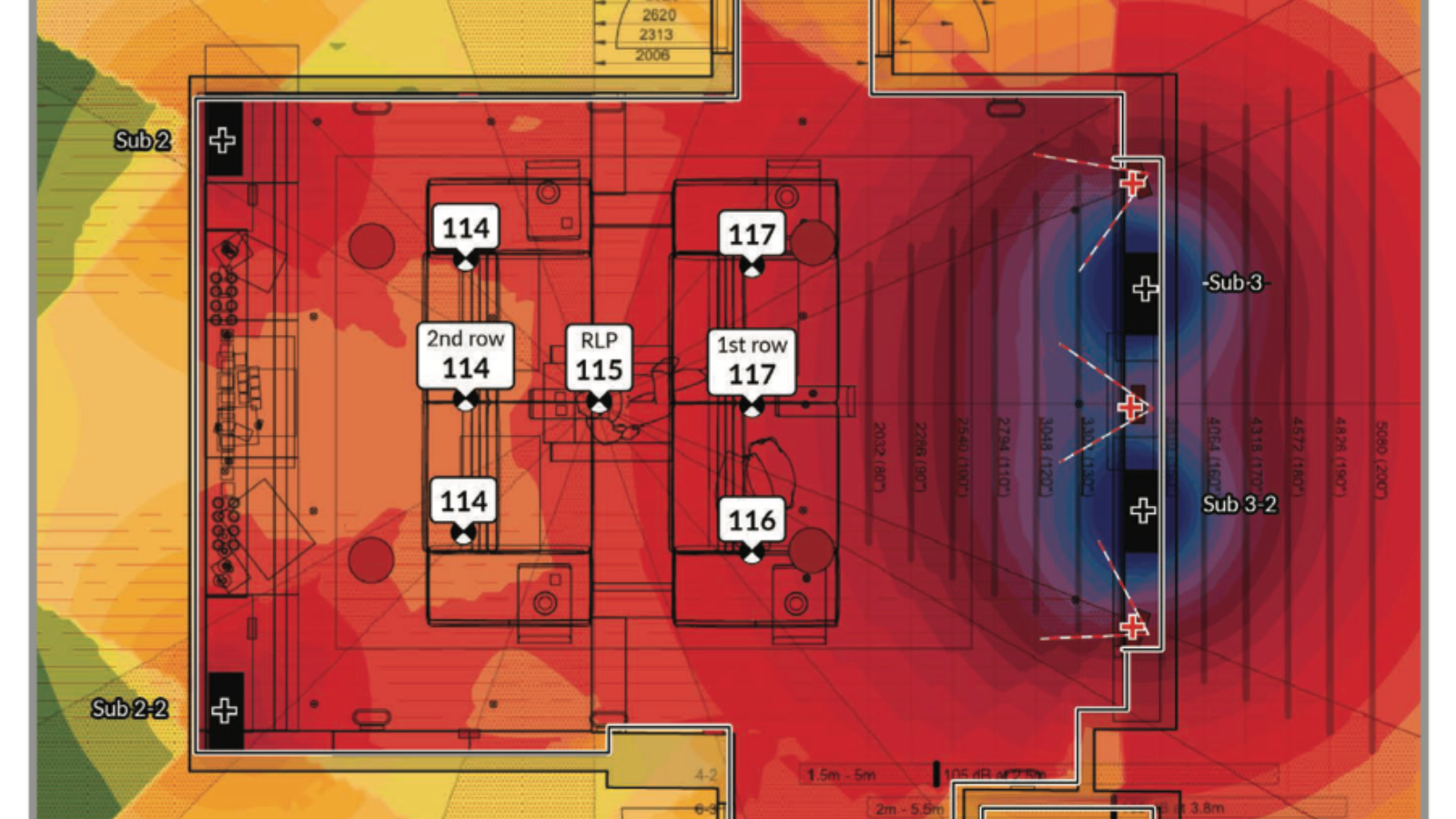 Home cinema render with heat map showing how heat travels